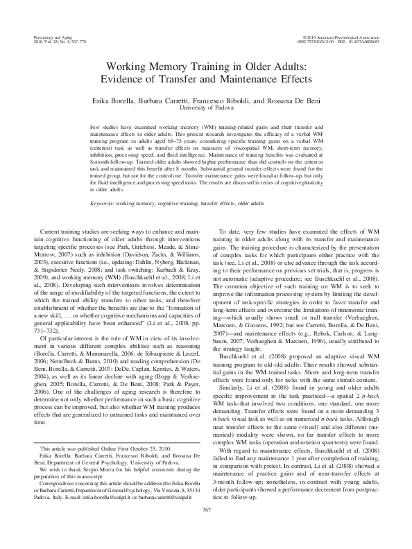 (PDF) Working memory training in older adults: Evidence of transfer and ...