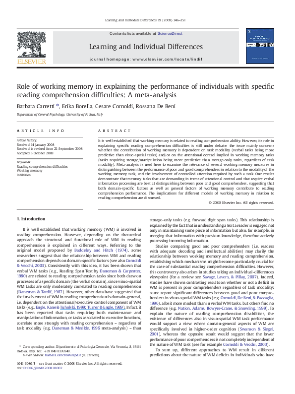 (PDF) Role of working memory in explaining the performance of ...