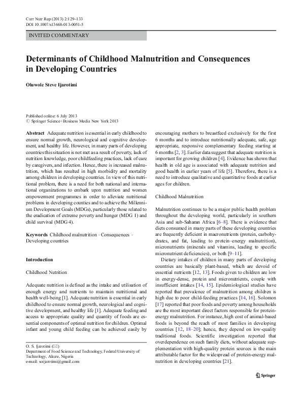 Determinants Of Childhood Malnutrition And Consequences In – FNXR