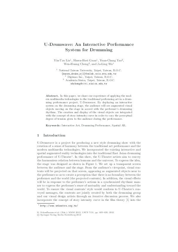 U-Drumwave: An Interactive Performance System for Drumming