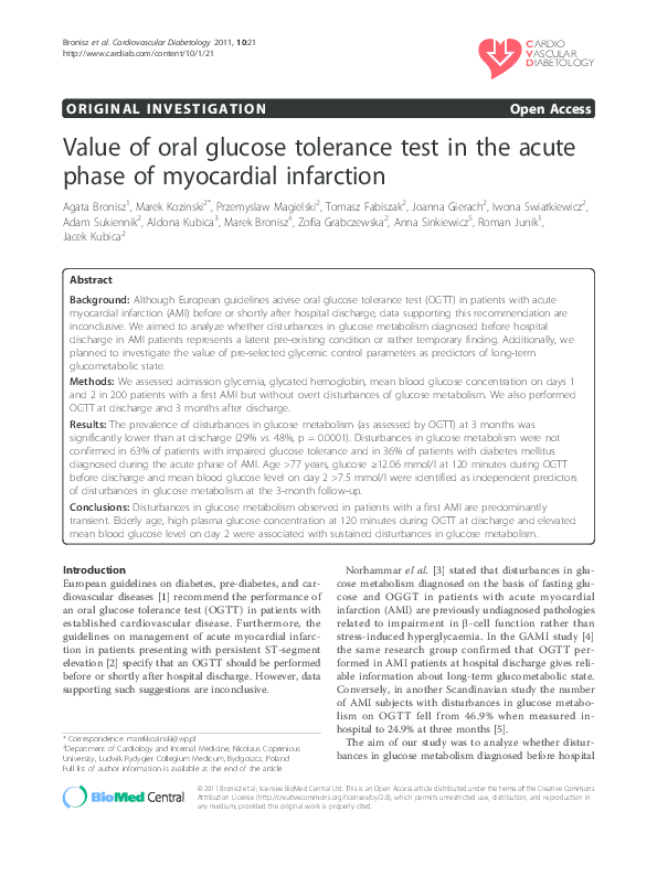 (PDF) Value of oral glucose tolerance test in the acute phase of ...