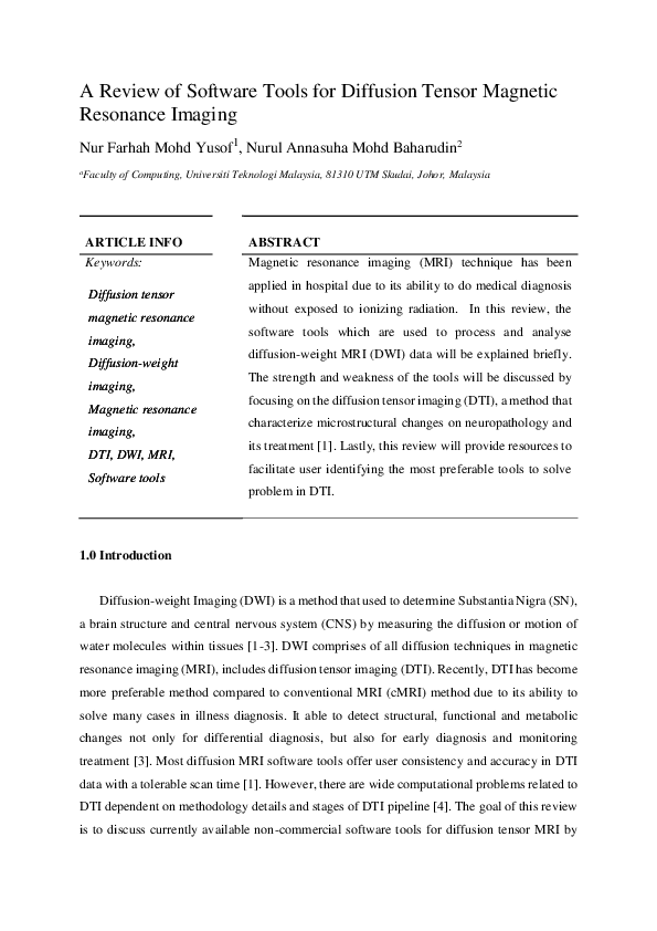 (PDF) A Review of Software Tools for Diffusion Tensor Magnetic ...