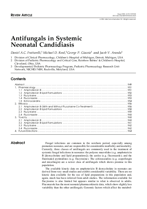 (PDF) Antifungals in Systemic Neonatal Candidiasis Giacoia Academia.edu
