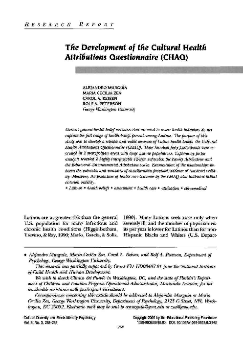 (PDF) The development of the Cultural Health Attributions Questionnaire ...