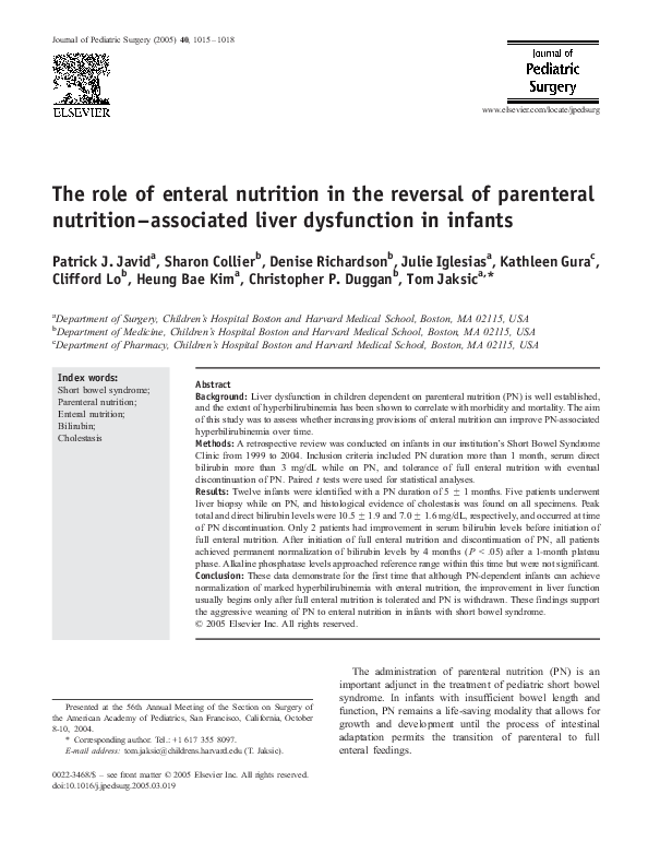 (PDF) The role of enteral nutrition in the reversal of parenteral ...