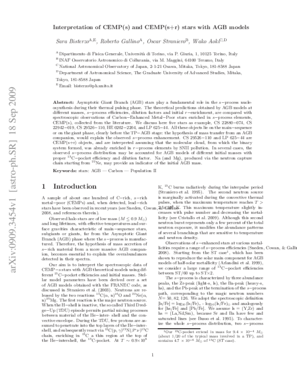 (PDF) Interpretation of CEMP(s) and CEMP(s + r) Stars with AGB Models