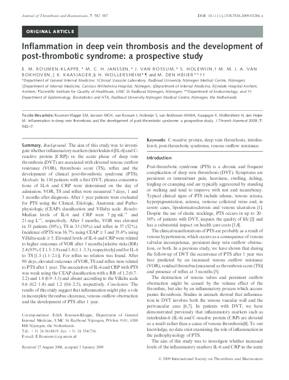 (PDF) Inflammation in deep vein thrombosis and the development of post ...