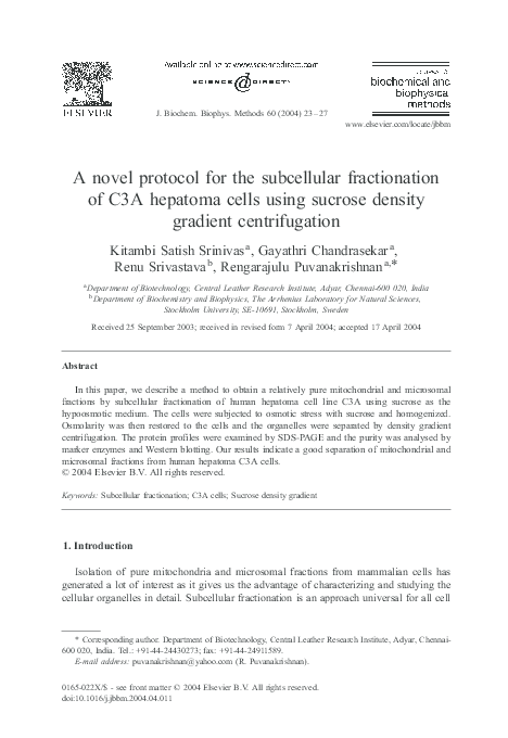 (PDF) A novel protocol for the subcellular fractionation of C3A ...