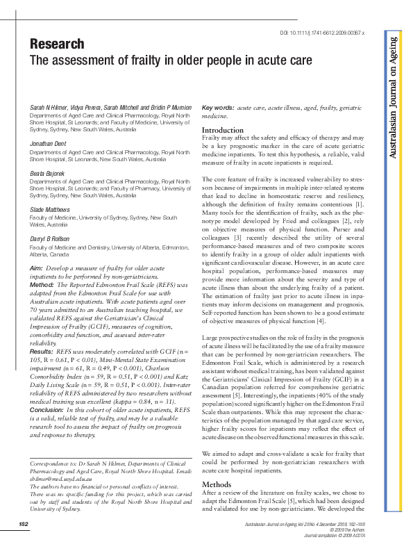 (PDF) The assessment of frailty in older people in acute care