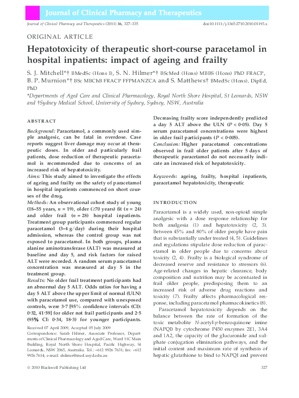 (PDF) Hepatotoxicity of therapeutic shortcourse paracetamol in