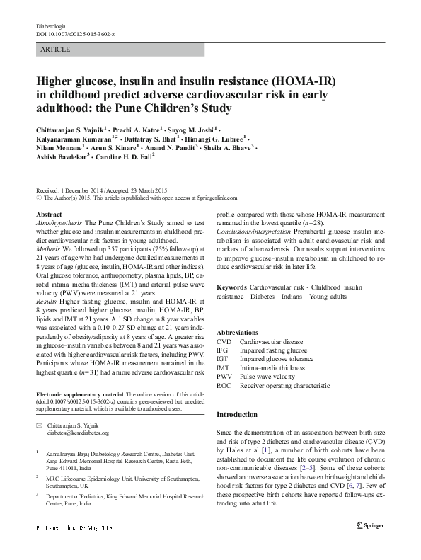 (PDF) Higher glucose, insulin and insulin resistance (HOMA-IR) in ...