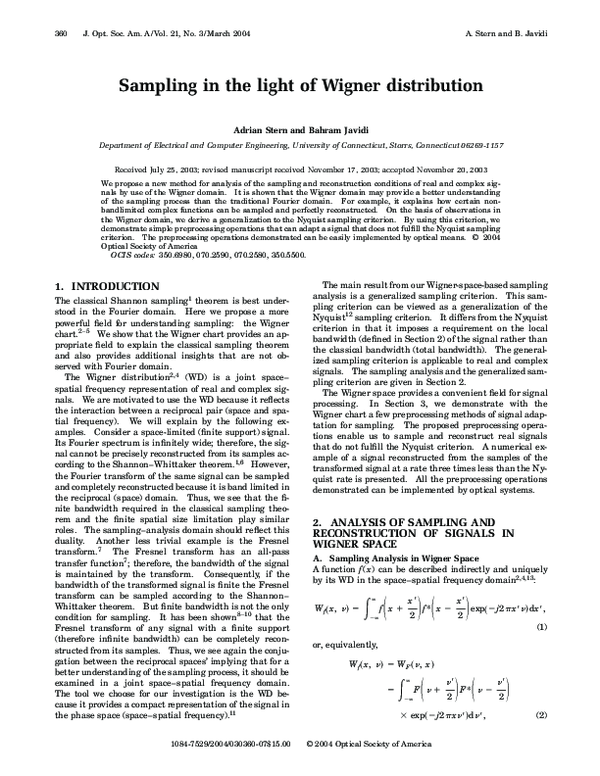 (PDF) Sampling in the light of Wigner distribution