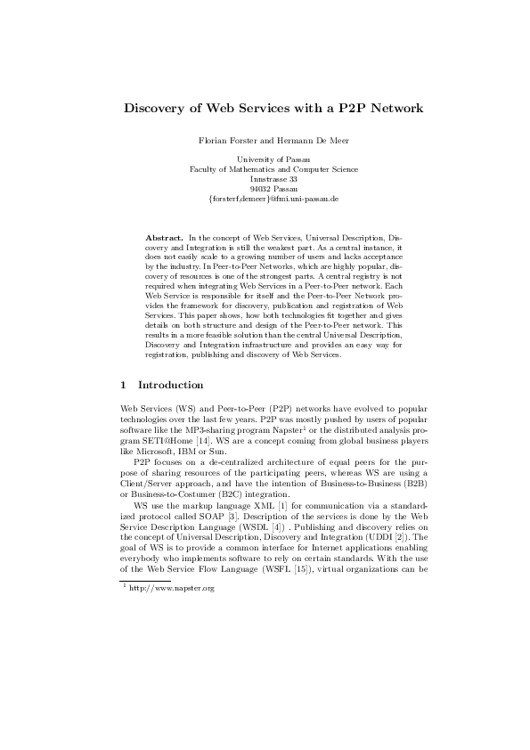 (PDF) Discovery of Web Services with a P2P Network