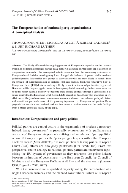 (PDF) The Europeanisation of national party organisations: A conceptual ...