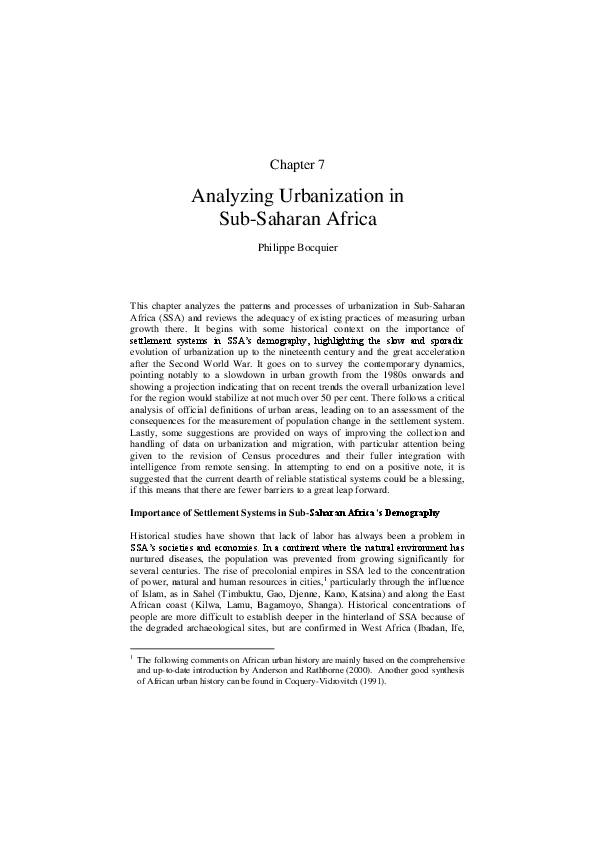 (PDF) Analyzing urbanization in Africa Philippe Bocquier Academia.edu