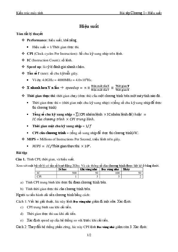 First page of “Hiệu suất”