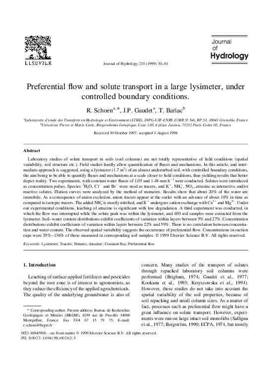 (PDF) Preferential flow and solute transport in a large lysimeter ...