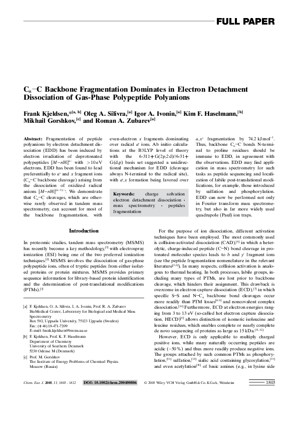 (PDF) C alpha-C backbone fragmentation dominates in electron detachment ...