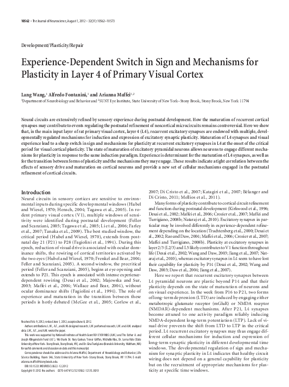 (PDF) Experience-Dependent Switch in Sign and Mechanisms for Plasticity ...