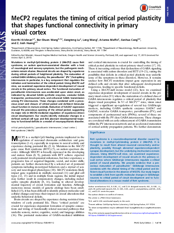 (PDF) MeCP2 regulates the timing of critical period plasticity that ...