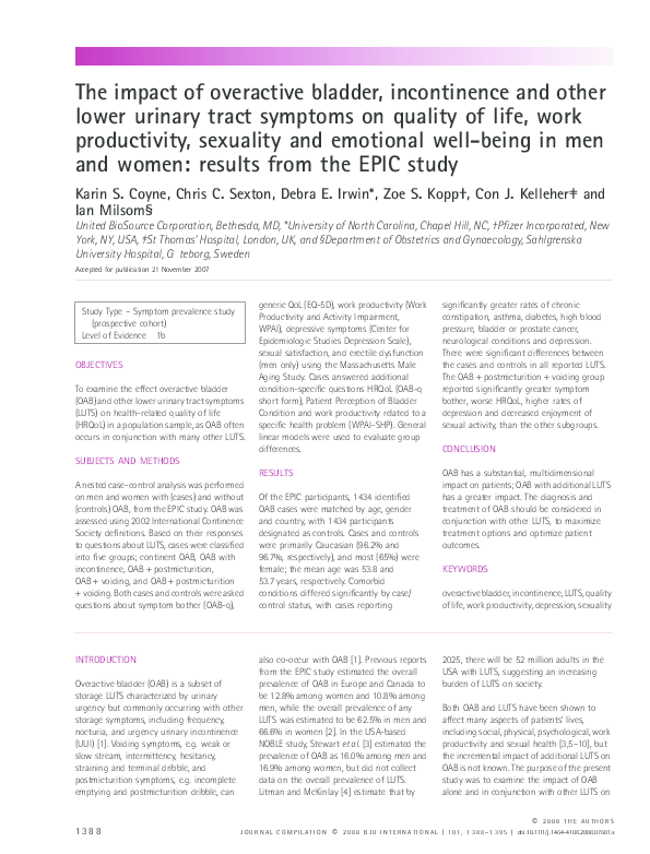(PDF) The impact of overactive bladder, incontinence and other lower ...