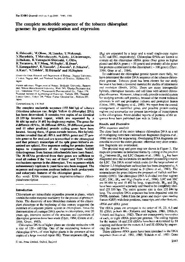 (PDF) The complete nucleotide sequence of the tobacco chloroplast genome