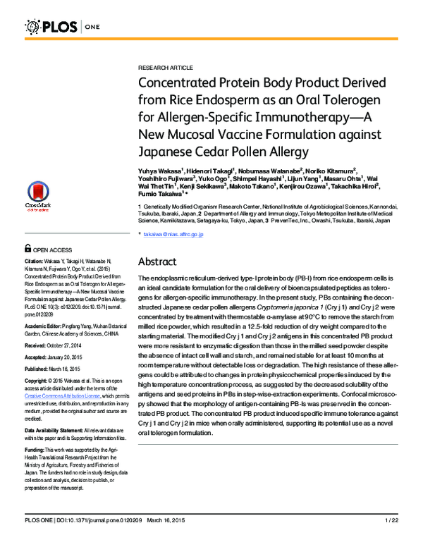 (PDF) Concentrated Protein Body Product Derived from Rice Endosperm as ...