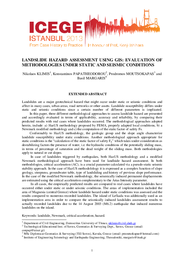 (PDF) Landslide Hazard Assessment Using Gis: Evaluation of ...