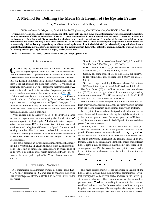 (PDF) A Method for Defining the Mean Path Length of the Epstein Frame ...