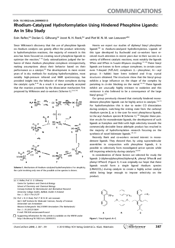 (PDF) Rhodium-Catalyzed Hydroformylation Using Hindered Phosphine ...