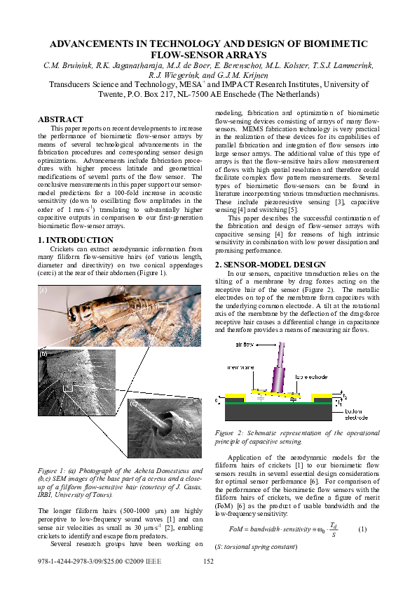 (PDF) Advancement in tecnology and design of biomimetic flow-Sensor arrays