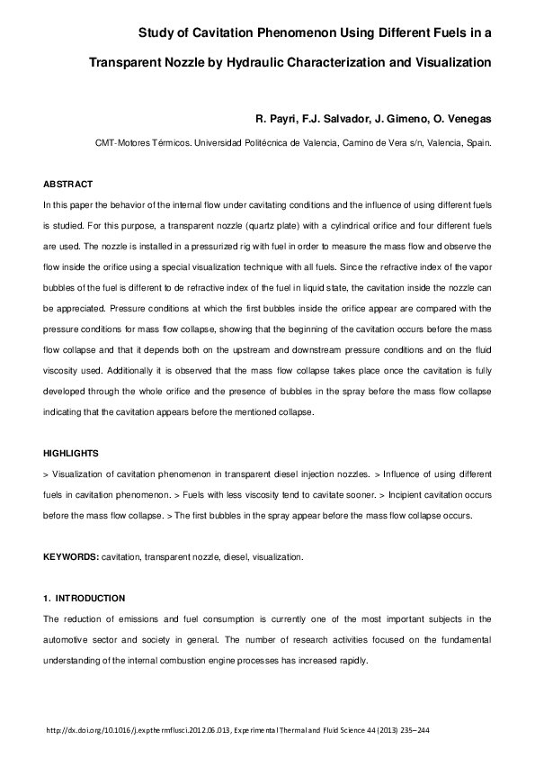 (PDF) Study of cavitation phenomenon using different fuels in a ...