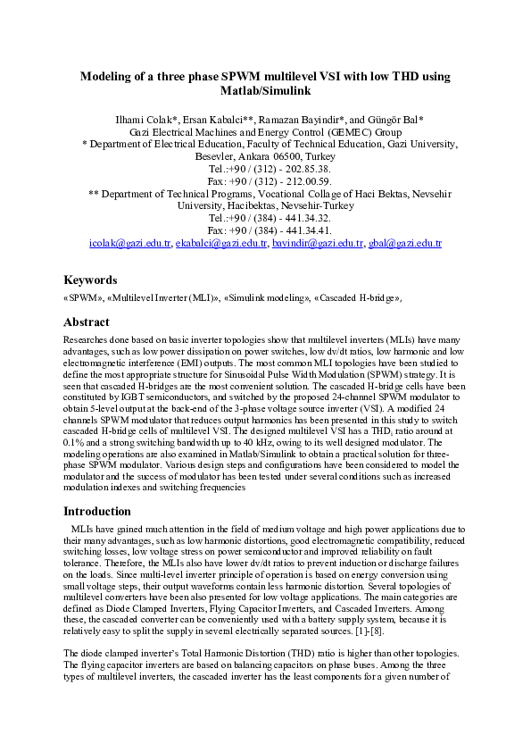 (PDF) Modeling of a three phase SPWM multilevel VSI with low THD using ...