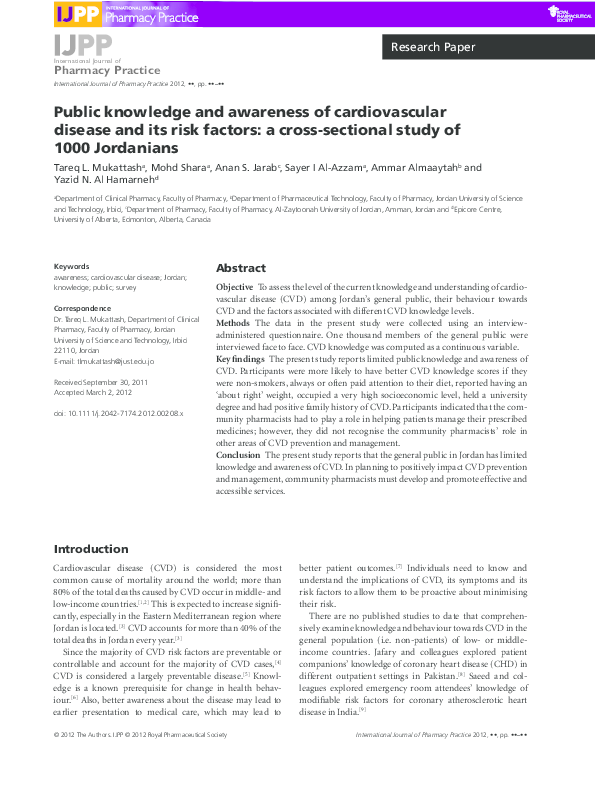 (PDF) Public knowledge and awareness of cardiovascular disease and its ...