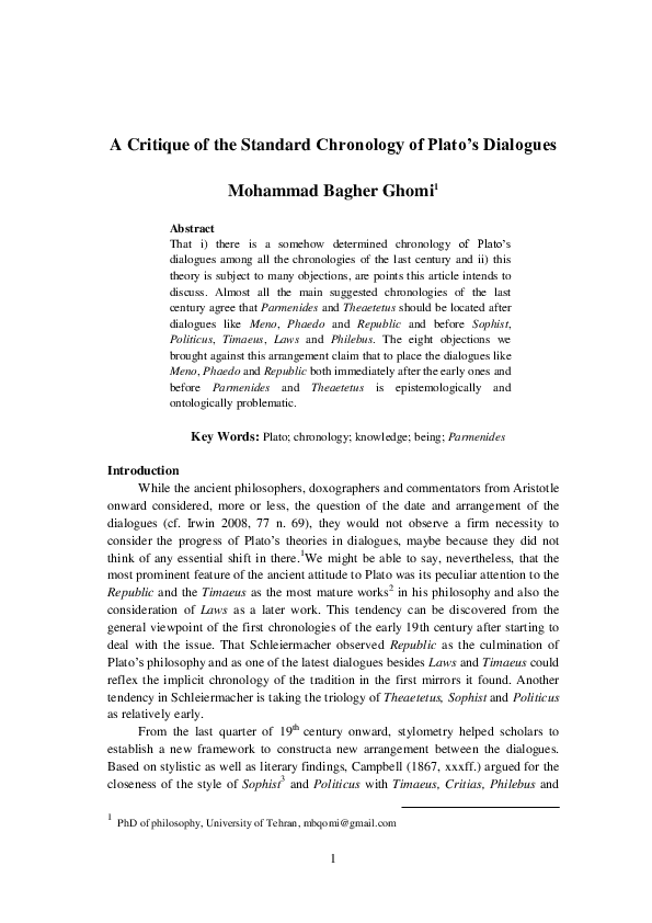 The Chronology of Platos Dialogues