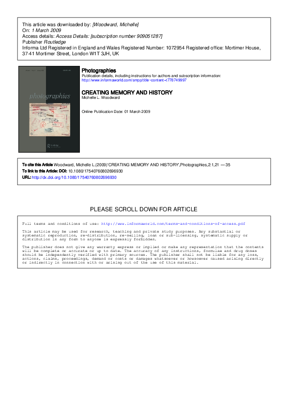 (PDF) Creating Memory and History The Role of Archival Practices in