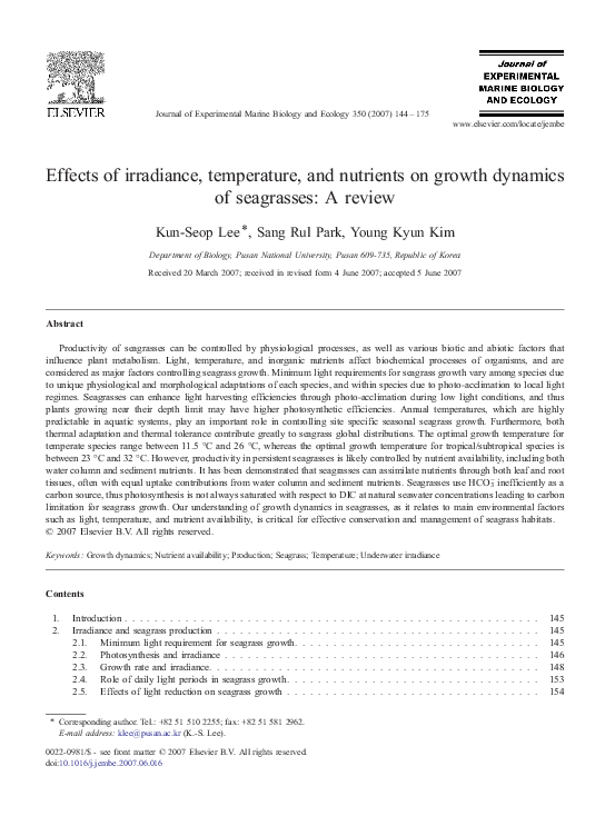 (PDF) Effects of irradiance, temperature, and nutrients on growth ...