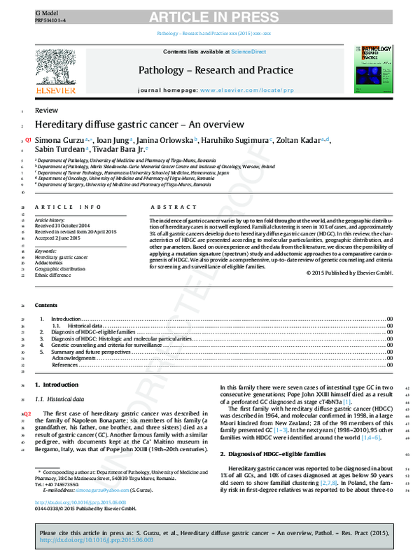 (PDF) Hereditary diffuse gastric cancer – An overview