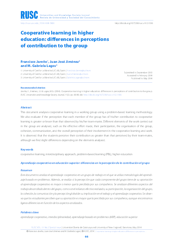 (PDF) Cooperative learning in higher education: differences in ...