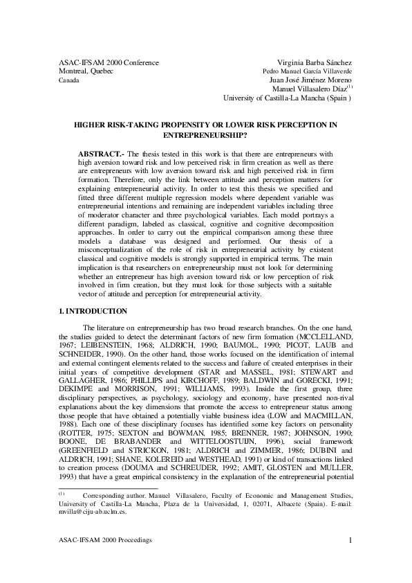 (PDF) Higher Risk-taking Propensity or Lower Risk Perception in ...