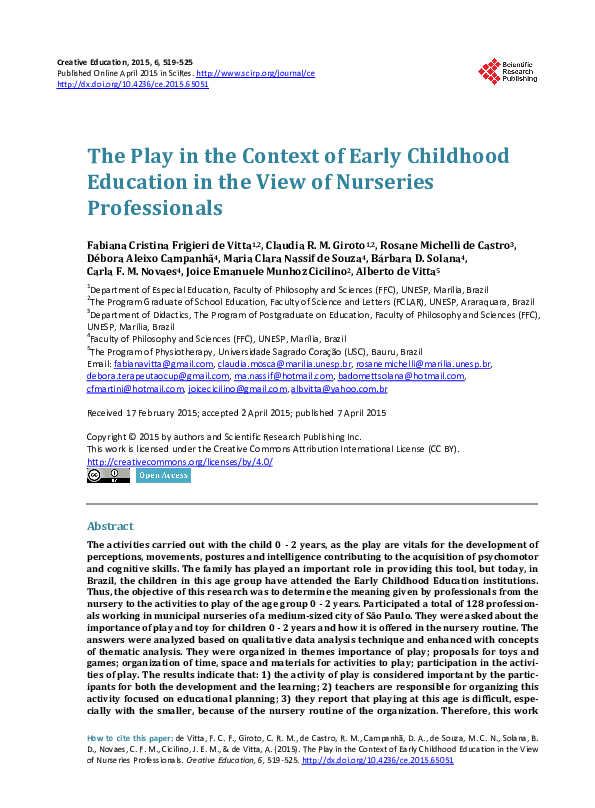 (PDF) The Play in the Context of Early Childhood Education in the View ...