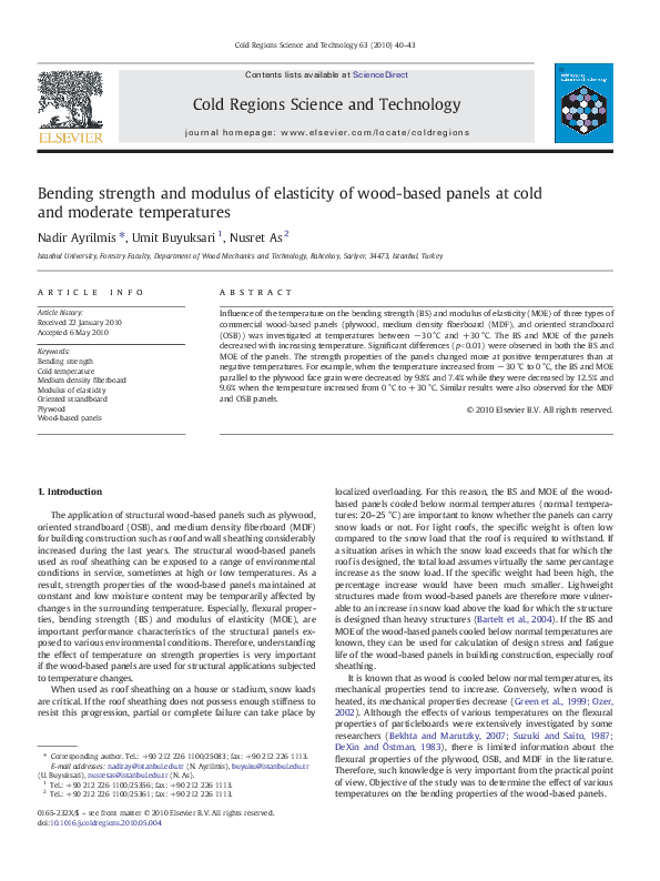 (PDF) Bending strength and modulus of elasticity of woodbased panels