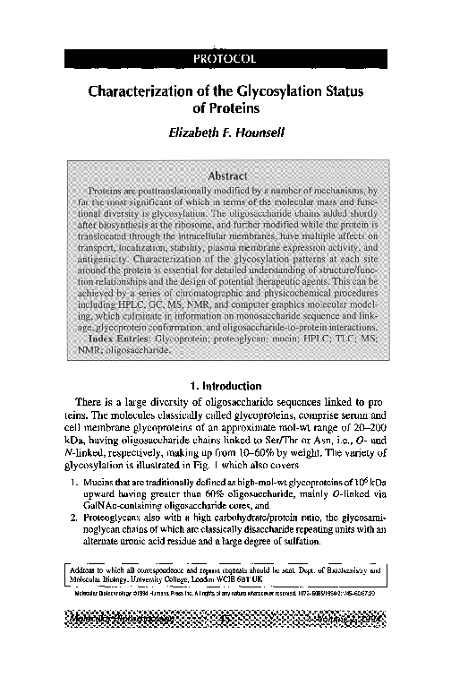 (PDF) Characterization of the glycosylation status of proteins