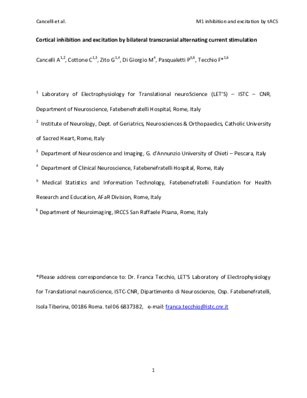(PDF) Cortical inhibition and excitation by bilateral transcranial ...