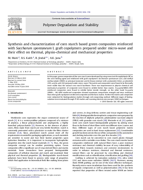(PDF) Synthesis and characterization of corn starch based green ...