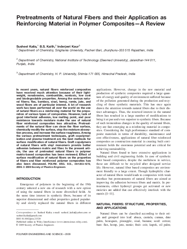 PDF) Pretreatments of natural fibers and their application as