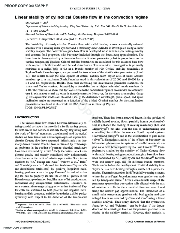 (PDF) Linear stability of cylindrical Couette flow in the convection regime
