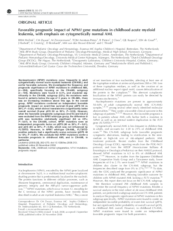 (PDF) Favorable prognostic impact of NPM1 gene mutations in childhood ...