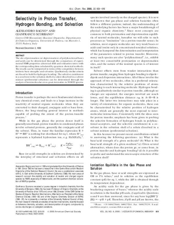 (PDF) Selectivity in Proton Transfer, Hydrogen Bonding, and Solvation
