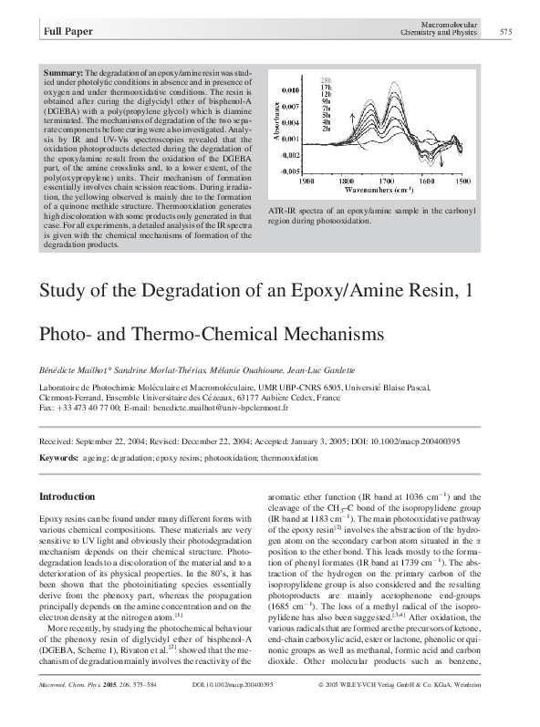 (PDF) Study of the degradation of an epoxy/amine resin. Part 1 Photo and thermochemical